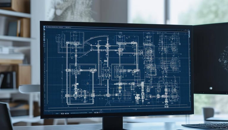 Sprinkler systems projects on a computer screen, like CAD design